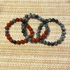 Red Jasper Zebra Jasper Handmade Healing Bracelets 7” Set of 3 Bracelets
